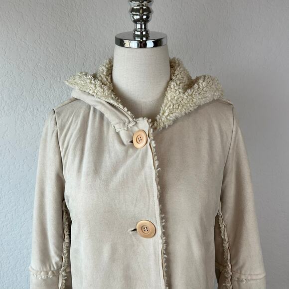 Vintage Y2K Faux Suede Faux Fur Sherpa Lined Jacket Button Up Hood size Medium - Picture 11 of 13